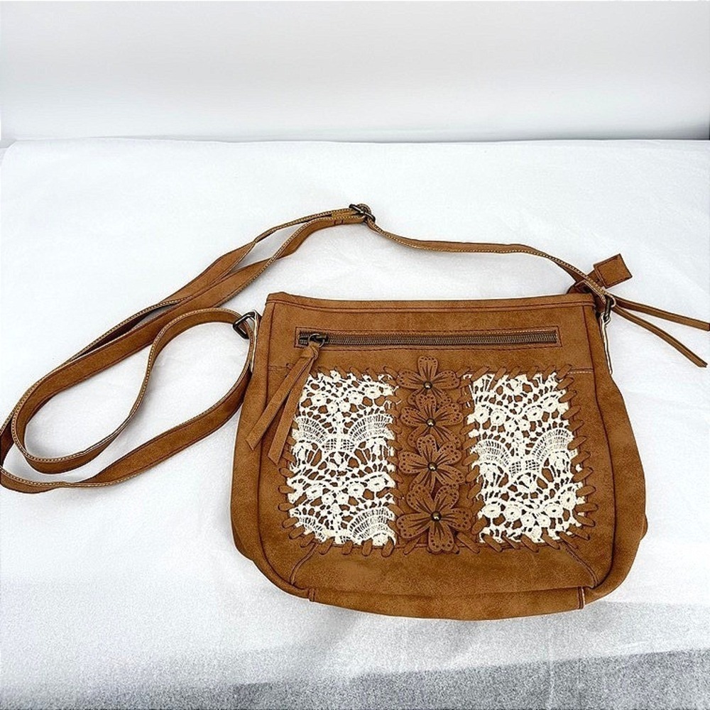 Wallflower Crossbody Bag Lace Crochet Panel Floral Boho Western Cottage Core
